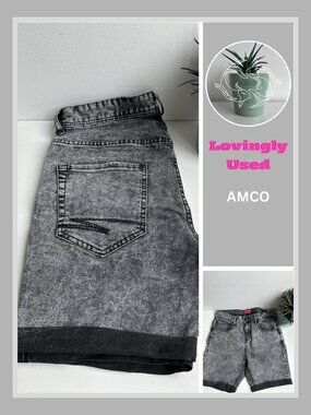 AMCO - Acid Wash Denim Shorts - Black / Grey (30 Inch) (Please Read Description)